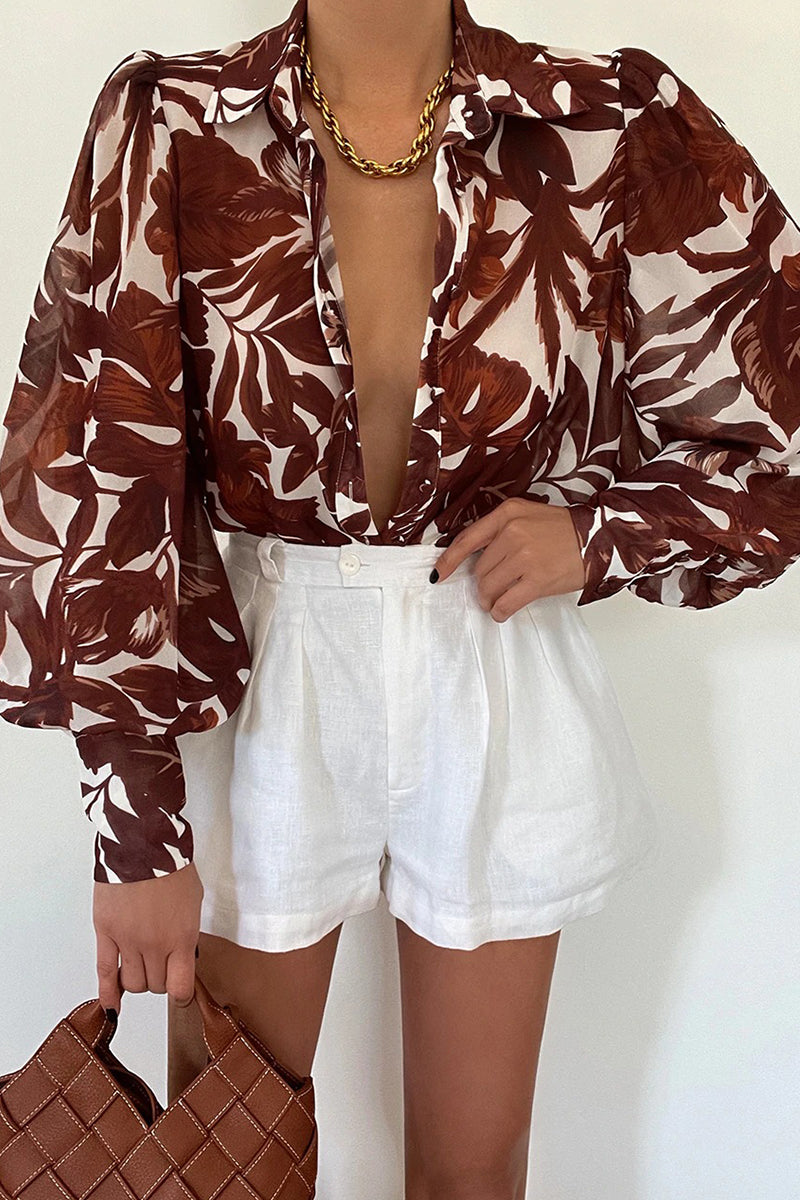 Josette - Blouse met gebloemde omgeslagen kraag