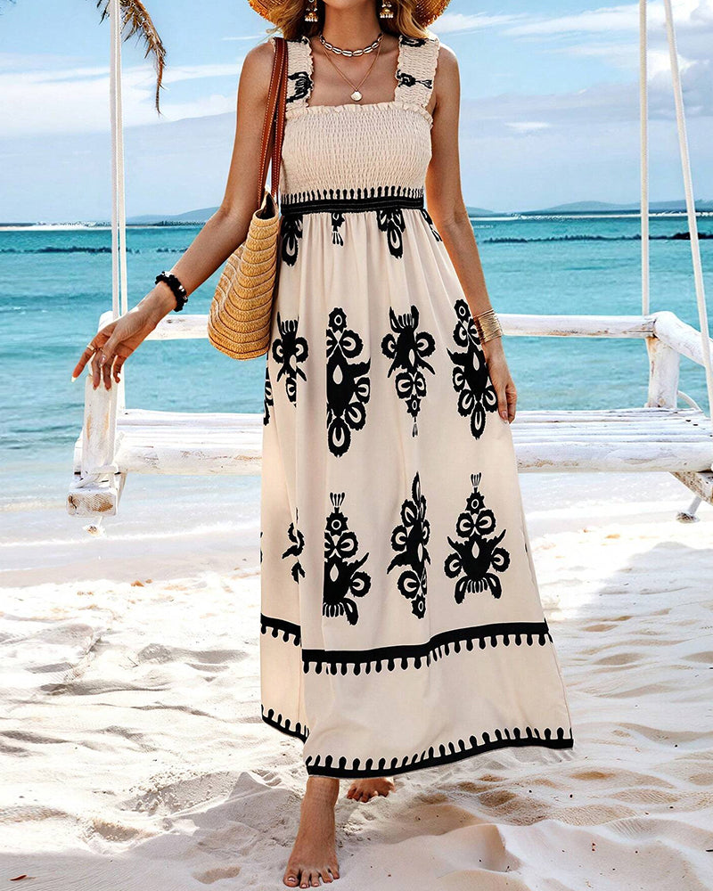 Dahlia - Elegante jurk met halternek en print