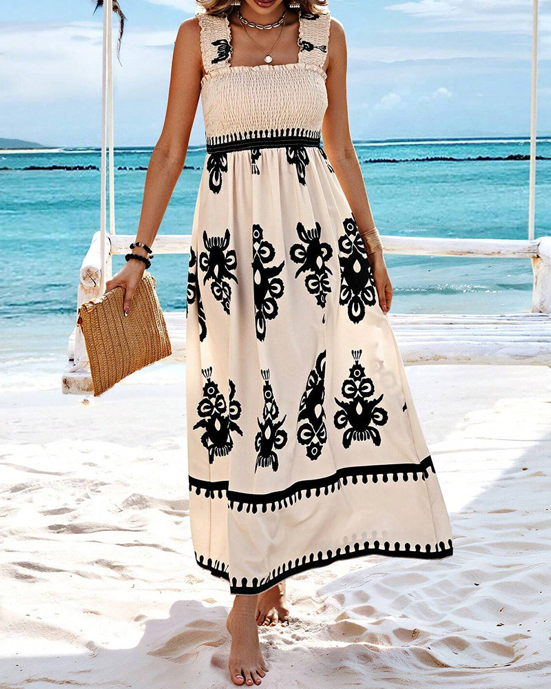 Dahlia - Elegante jurk met halternek en print