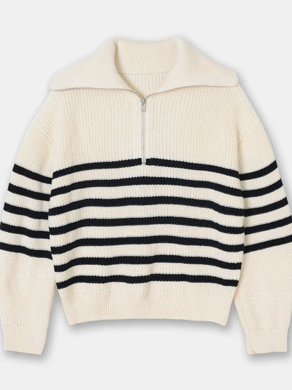 Madeleine - Wijde Turtleneck Dames Trui met Gestreepte Revers